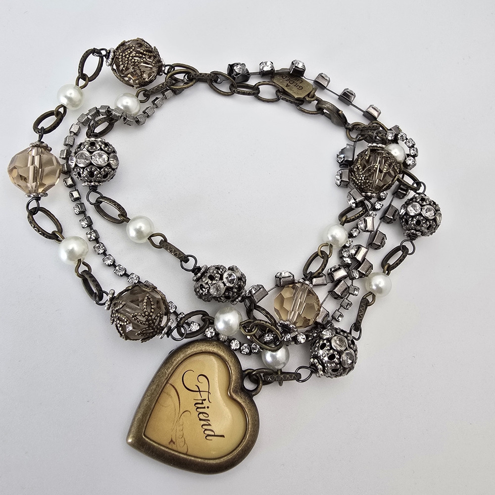 Heart Charm Bracelet with Pearls and Crystals